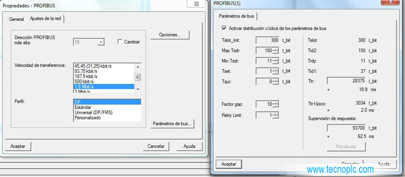 Profibus: parámetros de bus.