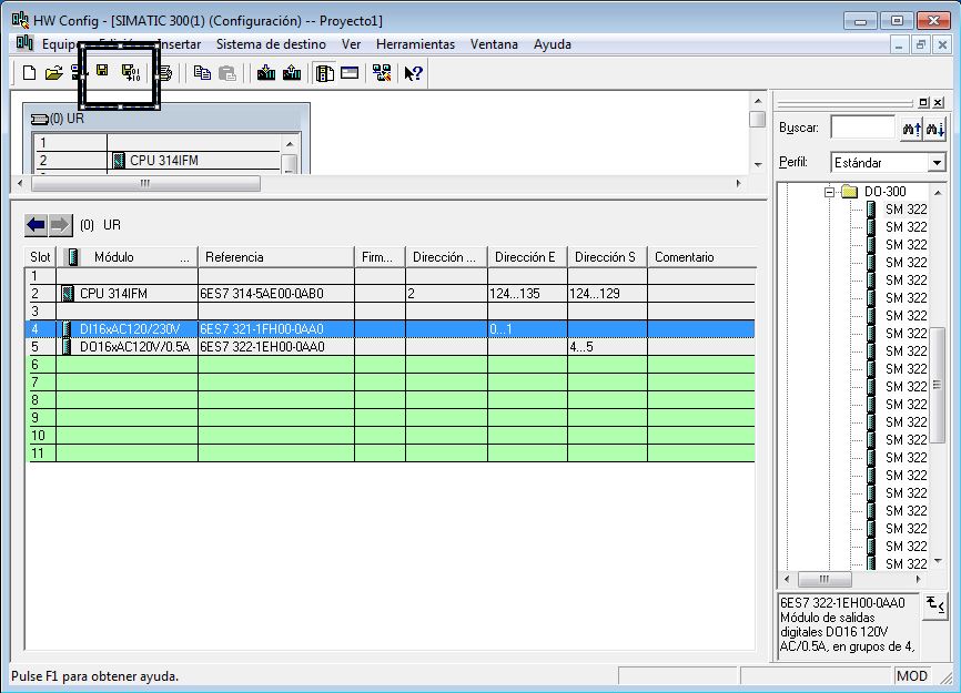 Compilar y guardar el proyecto Hardware al crear proyecto Step7.