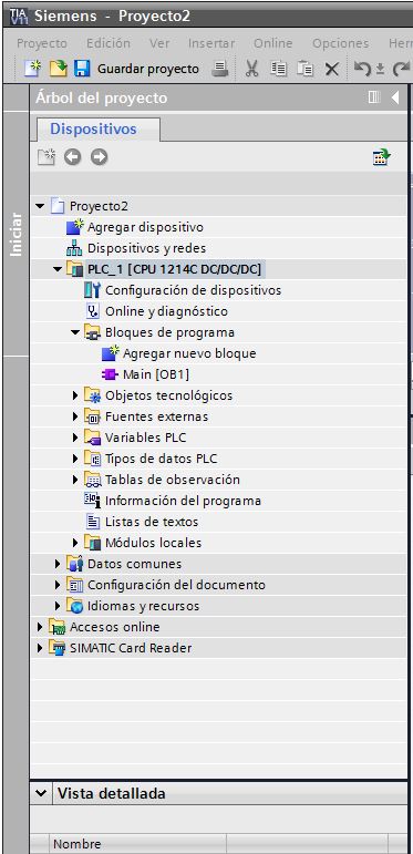 Árbol del proyecto en TIA Portal V11.