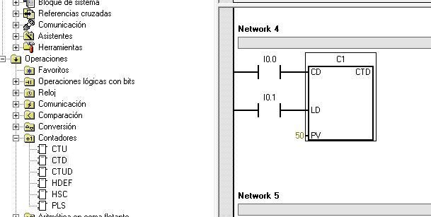 Ejemplo de un contador CTD de 50 pulsos en S7-200.