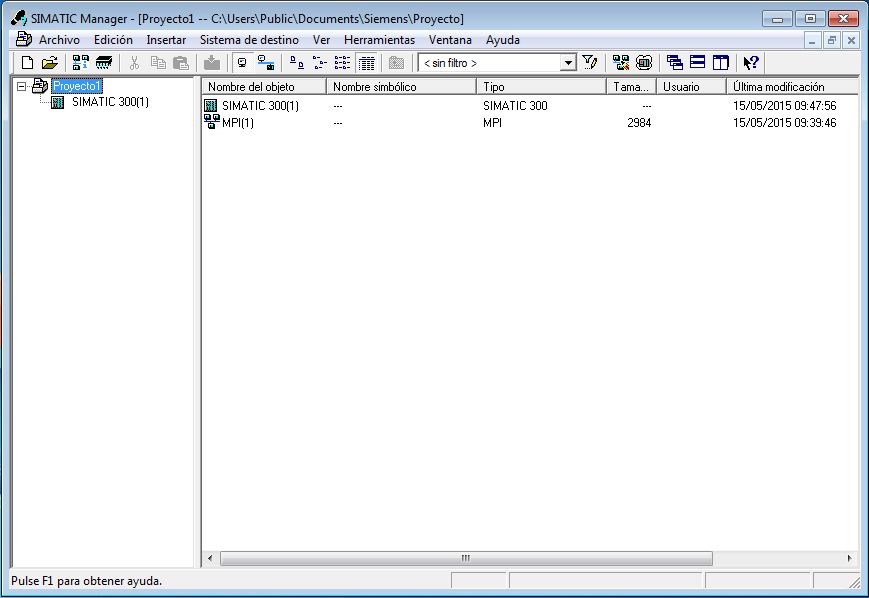 Árbol de proyecto generado al insertar el Simatic 300.