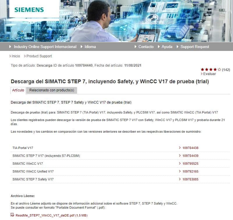 Descargar TIA Portal de la página de soporte de Siemens