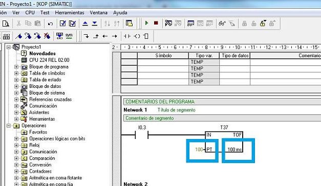 Temporizador TOF en S7-200 configuración y activar MicroWin