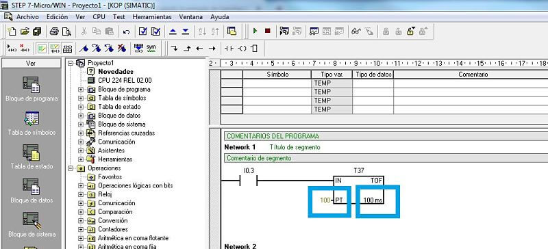 Temporizador TOF en S7-200 configuración y activar MicroWin