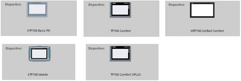 Modelos de HMI disponibles para programar en Siemens Software