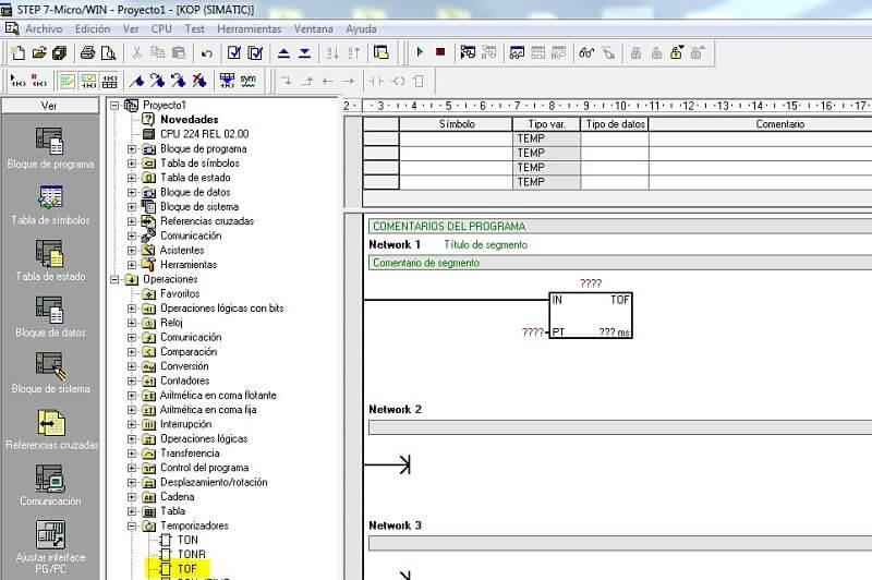 Temporizador TOF en S7-200 insertarlo en segmento en MicroWin