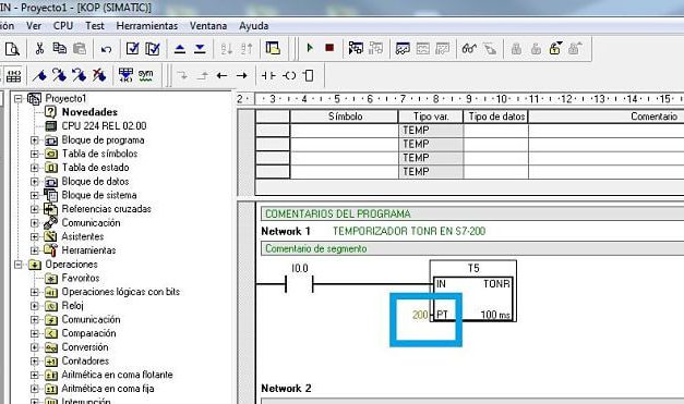 Temporizador TONR en S7-200 configuración y bit activación.