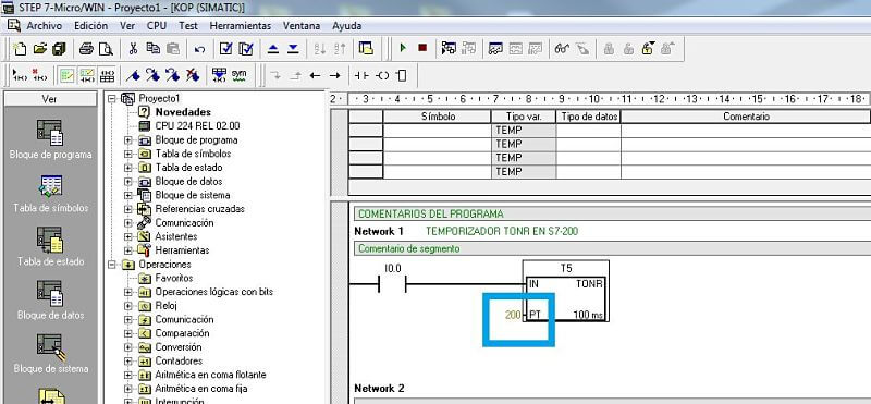 Temporizador TONR en S7-200 configuración y bit activación.