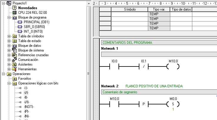 Ejemplo de secuencia utilizando un flanco positivo.