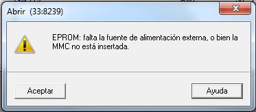 Mensaje de error en el Prommer cuando falta la MMC.