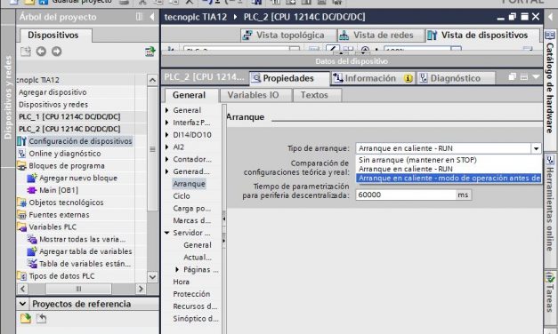 Propiedad de arranque de una CPU S7-1200.