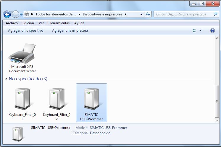 Windows reconoce el USB-Prommer al conectarlo al PC.