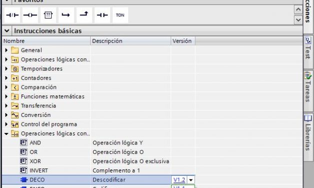 Versión de una instrucción en TIA Portal.