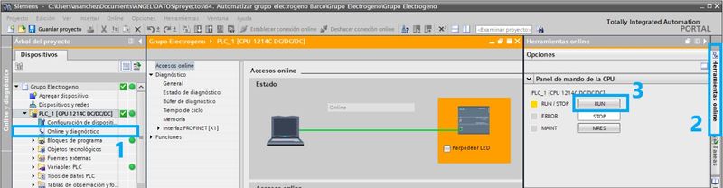 Cambiar el modo de STOP a RUN de la CPU desde Online y diagnóstico en TIA Portal