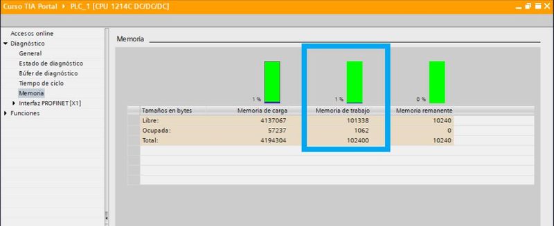 Memoria de trabajo en un proyecto en TIA Portal