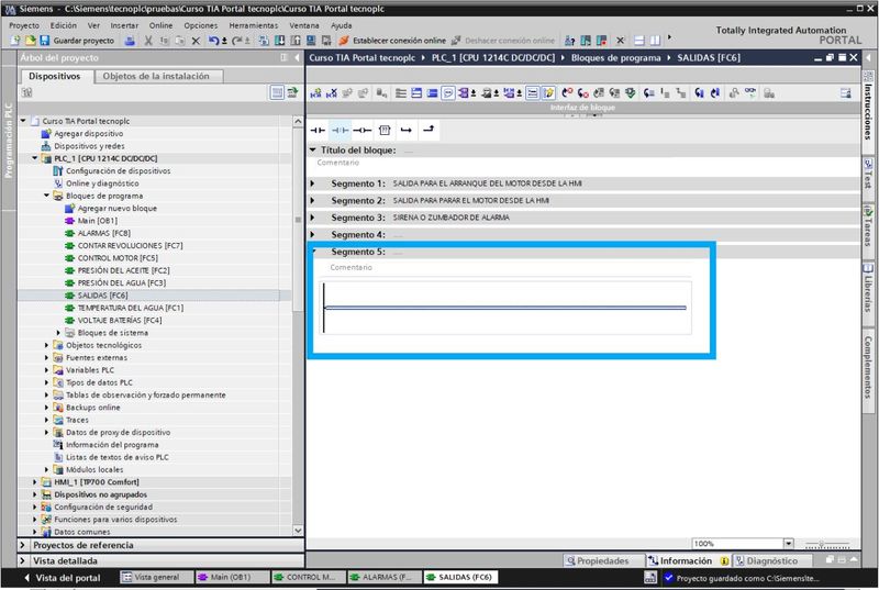 Nuevo segmento para poder introducir instrucciones en TIA Portal