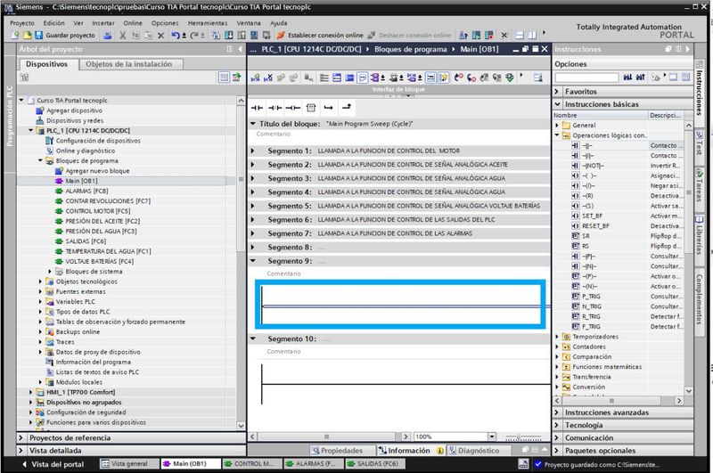 Seleccionar la zona donde queremos insertar la instrucción en TIA Portal