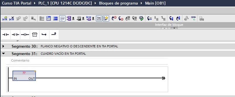 Instrucción Cuadro vacío TIA Portal para introducir la función que necesites.