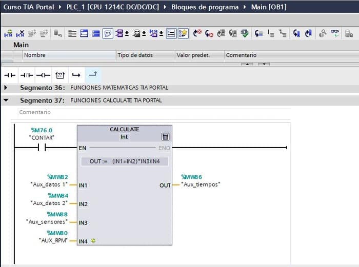 Parámetros de la instrucción Calculate en TIA Portal