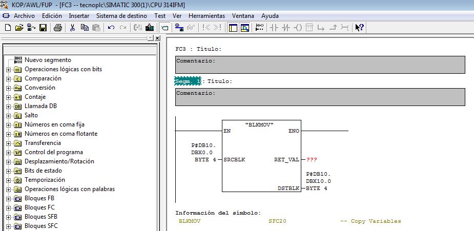 Ejemplo copia de zona de memoria de un bloque de datos.