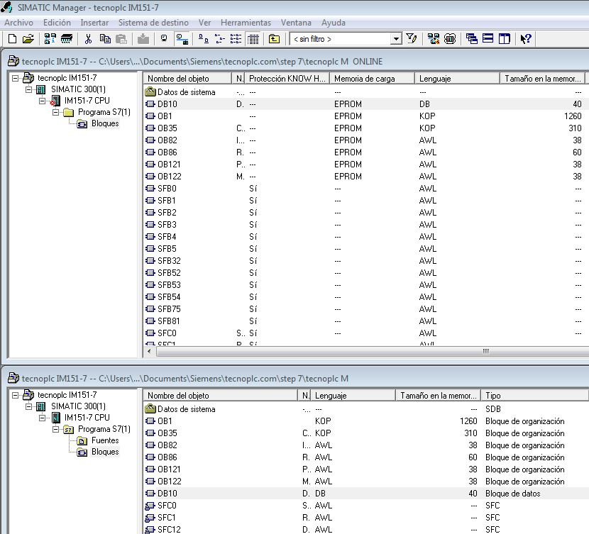 Conectarse ONLINE al proyecto del PLC.