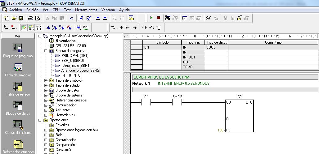 Ejemplo de contaje con el bit de sistema.