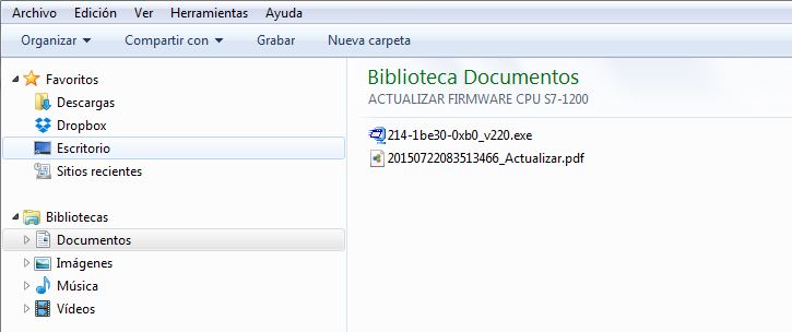 Descargar archivo para actualizar firmware S7-1200 de la CPU exacta.