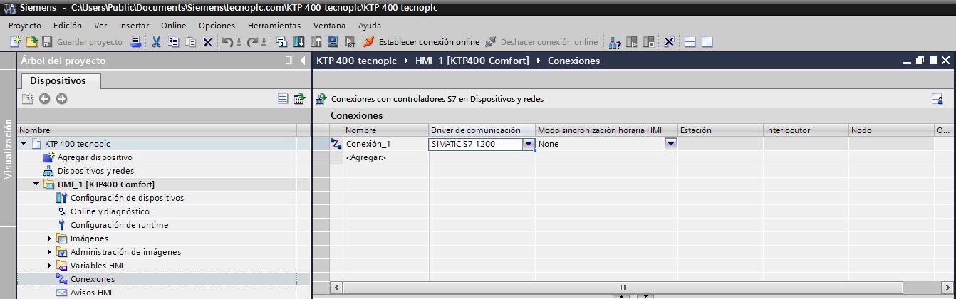 Determinar un nombre para el conexionado con el PLC.