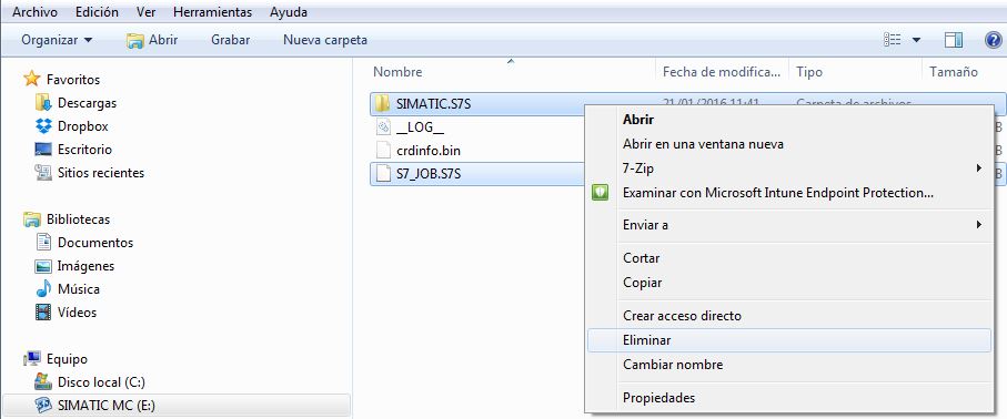 Eliminar archivos antes de actualizar firmware s7-1200.