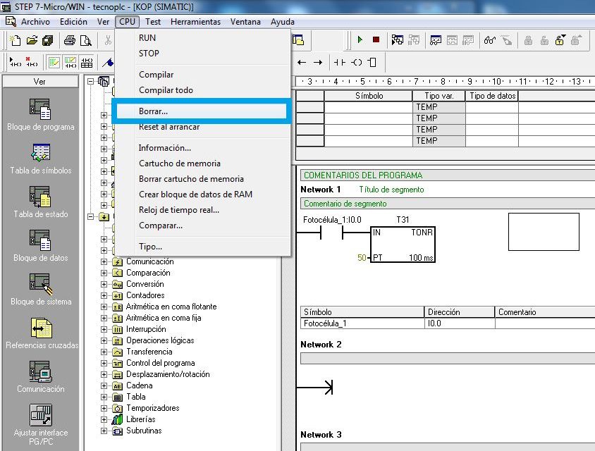 Grabar cartucho S7-200 con un programa en MicroWin