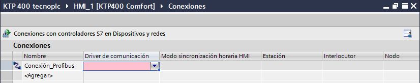 Establecer nombre a la conexión de Profibus entre HMI y PLC.