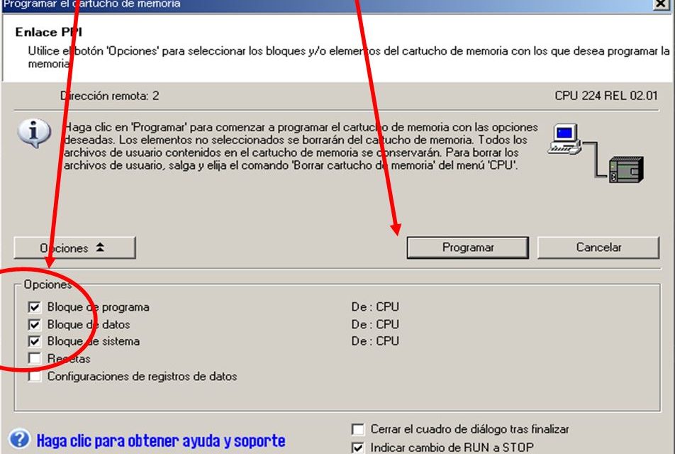 Transferir cartucho S7-200 a la CPU