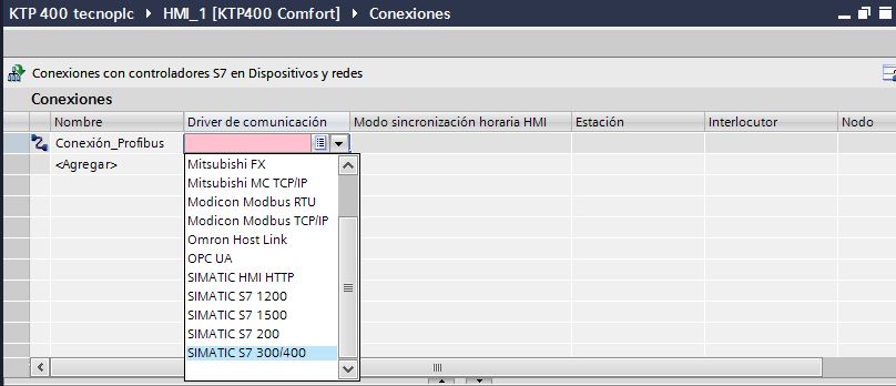 Seleccionar la CPU que tenemos en nuestra red Profibus.