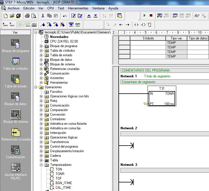 Temporizador TONR en MicroWin.