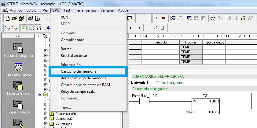 Transferir al cartucho de memoria.