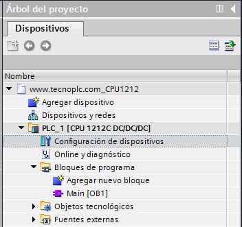 Acceder a la configuración de dispositivos en TIA Portal.