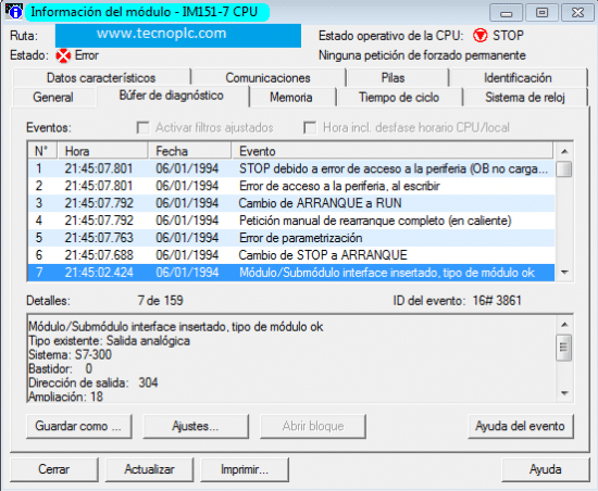 Fallo profibus con la CPU en Stop.