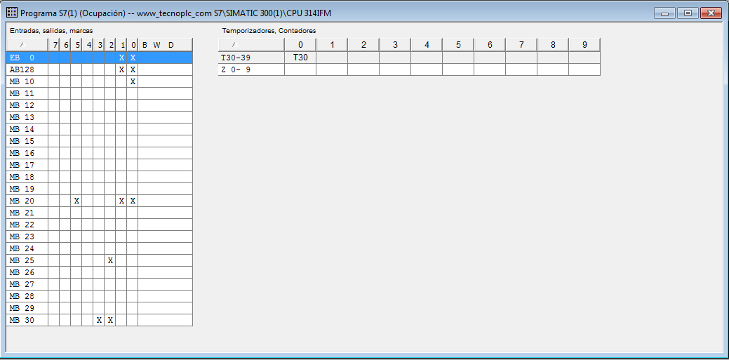 Mapeado de memoria en el proyecto de Step 7.