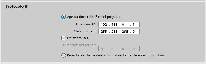 Parámetros comunicación por defecto en un proyecto TIA Portal.