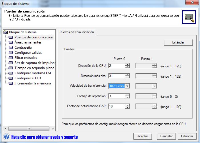 Propiedades de la red MPI en el proyecto de MicroWin.