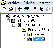 Seleccionar el apartado de bloques en el editor de Step7.