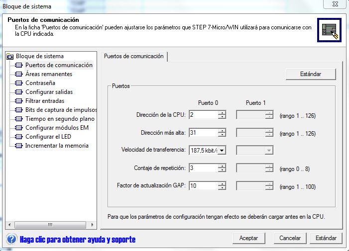 Seleccionar una velocidad para el S7-200 de 187,5 Kbits.