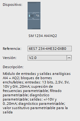 Módulo entradas analógicas TIA Portal para un PLC S7-1200 modelo SM1234.