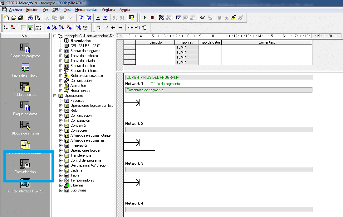 Establecer comunicación S7-200 al Acceder a la comunicación en MicroWin.