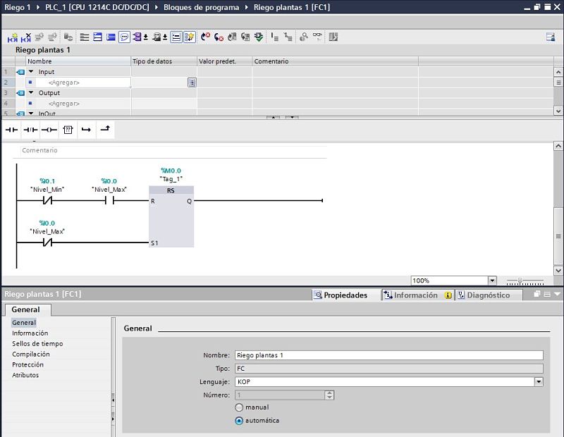 Componentes Software utilizados para el ejemplo de control riego plantas varios tipos en TIA Portal.