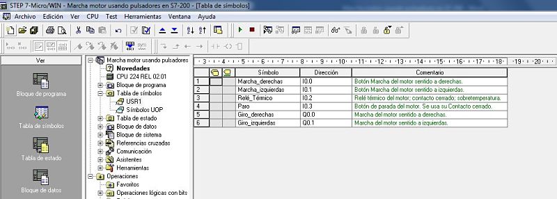 Componentes Software utilizados para el programa Marcha motor usando pulsadores en S7-200.