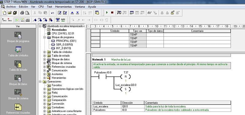 Componentes Software utilizados para el programa de alumbrado escalera en S7-200.