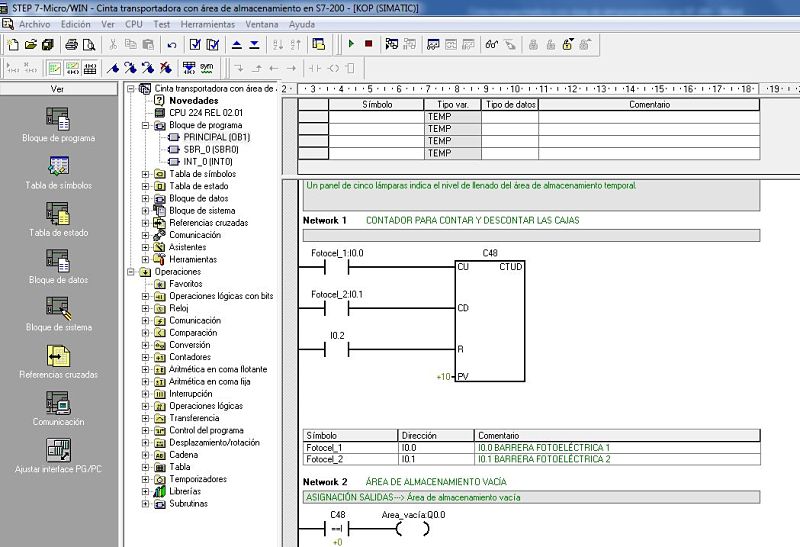 Componentes Software utilizados para el programa de cinta transportadora en S7-200.