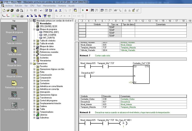 Componentes Software utilizados para mezclador pintura en S7-200.