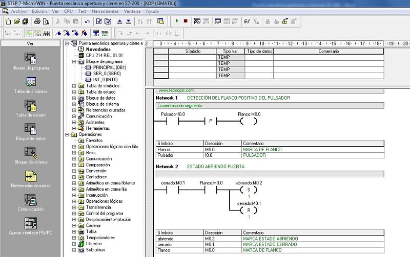 Componentes Software utilizados para puerta mecánica en S7-200.